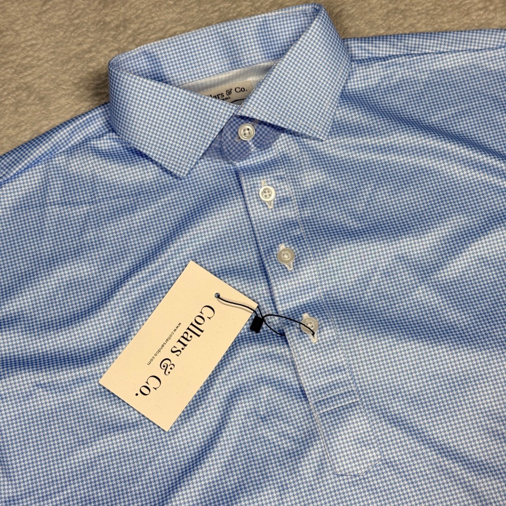 Collars & Co.‎ Dress Collar Polo Mens Small Blue Houndstooth Performance Shirt